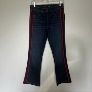 Veronica Beard Carolyn Baby Bootcut High Rise Jean Raw Hems 26/2 Blue Red Stripe